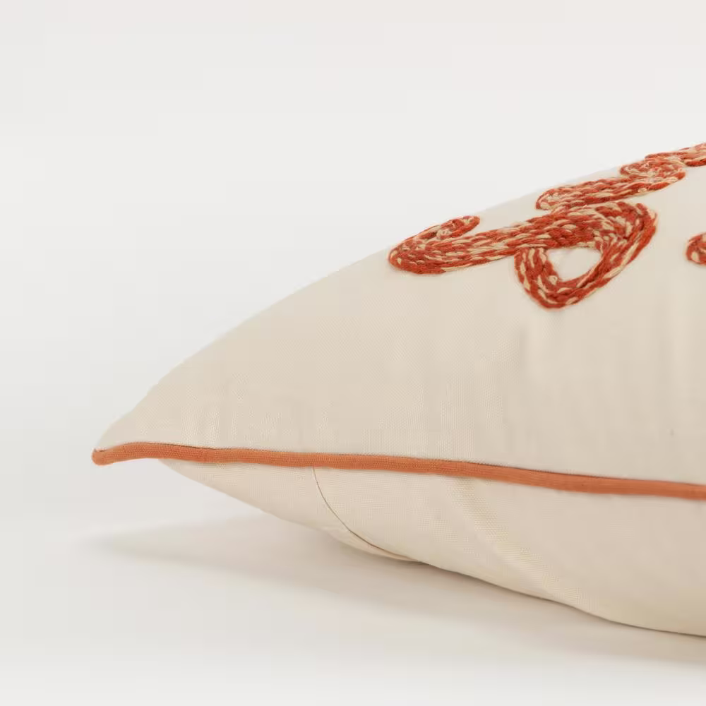 Rizzy Home Harvest Ivory/Rust Sentiment Cotton Poly Filled Decorative 20 in. x 20 in. Throw Pillow