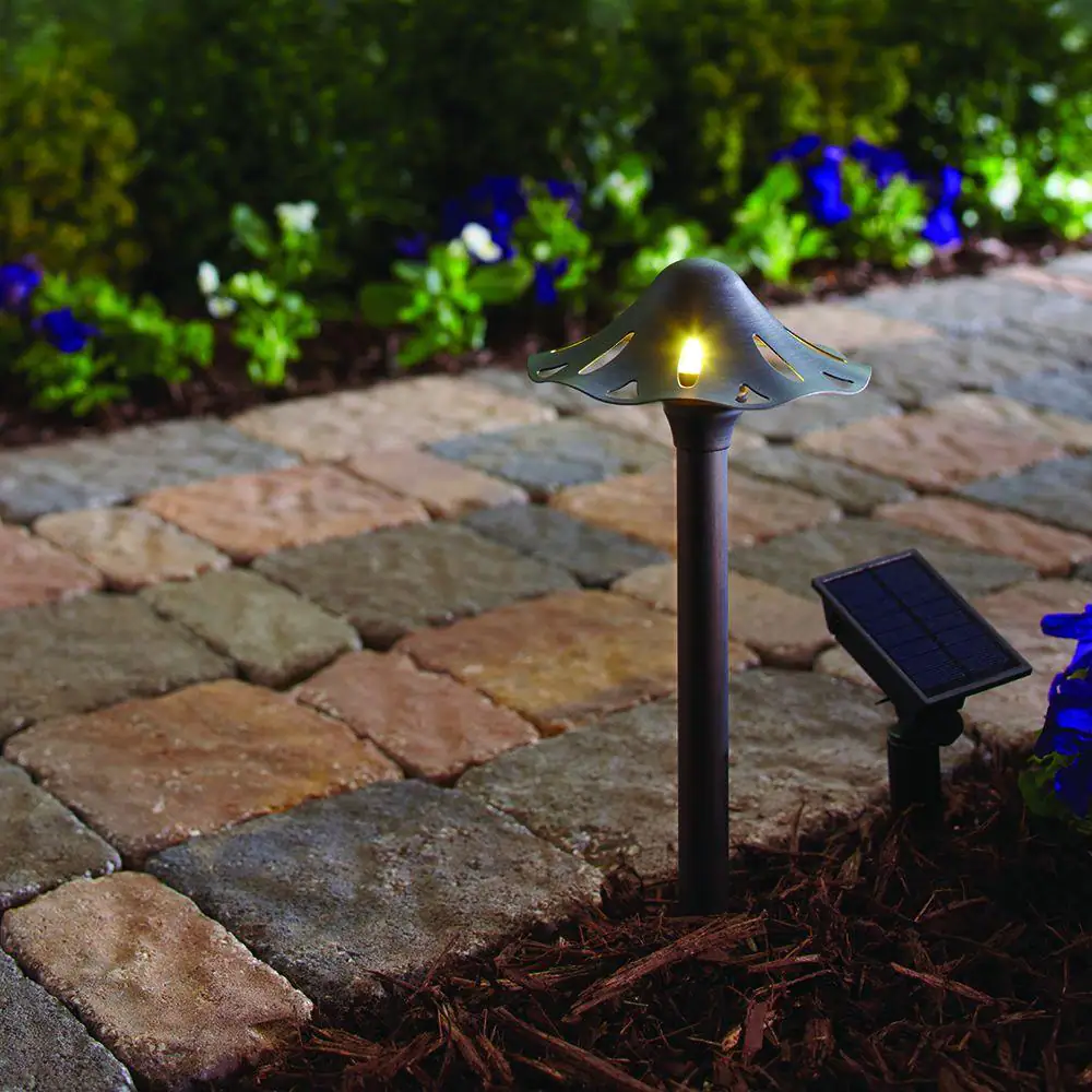 Hampton Bay Solar Oil Rubbed Bronze Outdoor Integrated LED Mushroom Landscape Path Light with Remote Solar Panel (2-Pack)