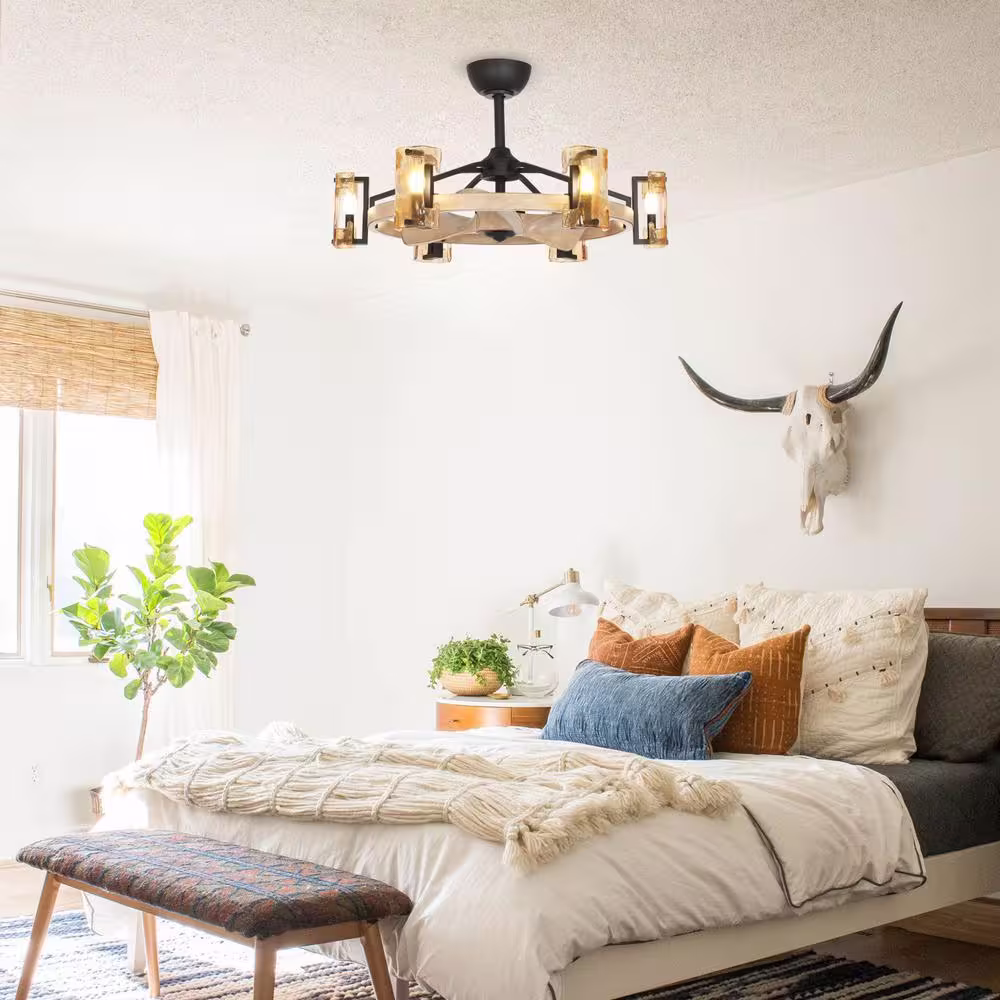 Parrot Uncle Ellmann 34 in. Indoor Wood Brown Bladeless Ceiling Fan with Remote Control and Light Kit