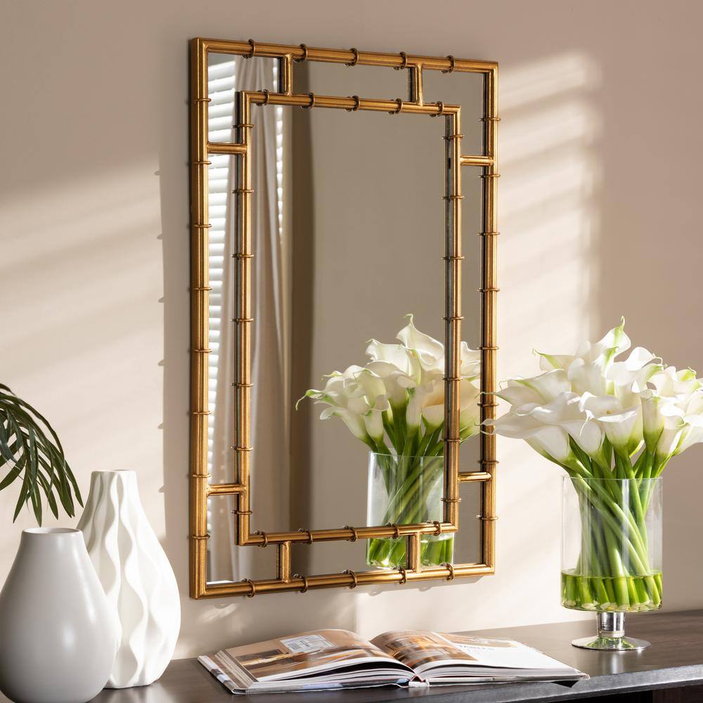 Baxton Studio Medium Rectangle Antique Gold Contemporary Mirror (32.25 in. H x 21.5 in. W)