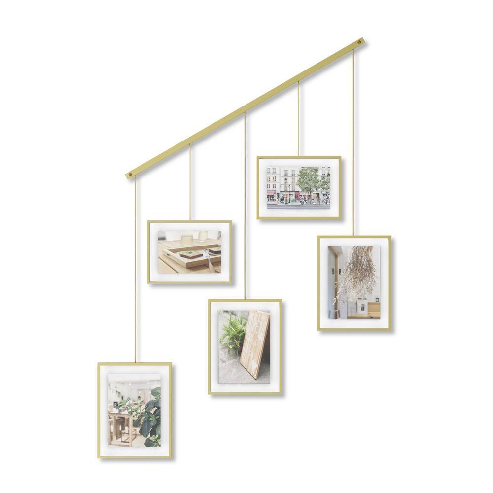 None 6 in. x 8 in. Matte Brass Picture Frame Exhibit Gallery (Set of 5)