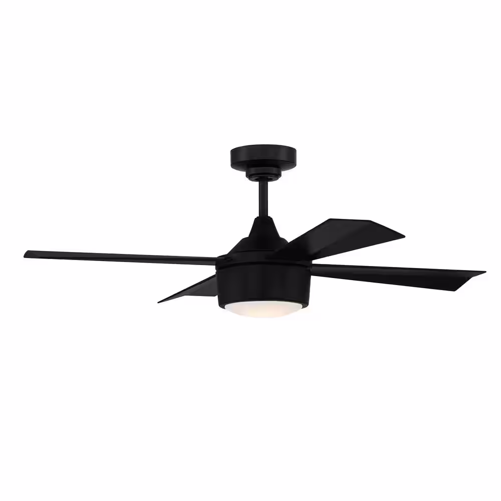 CRAFTMADE Theo 42 in. Integrated LED Indoor/Outdoor Dual Mount Flat Black Finish Ceiling Fan with Light Kit & Remote/Wall Control