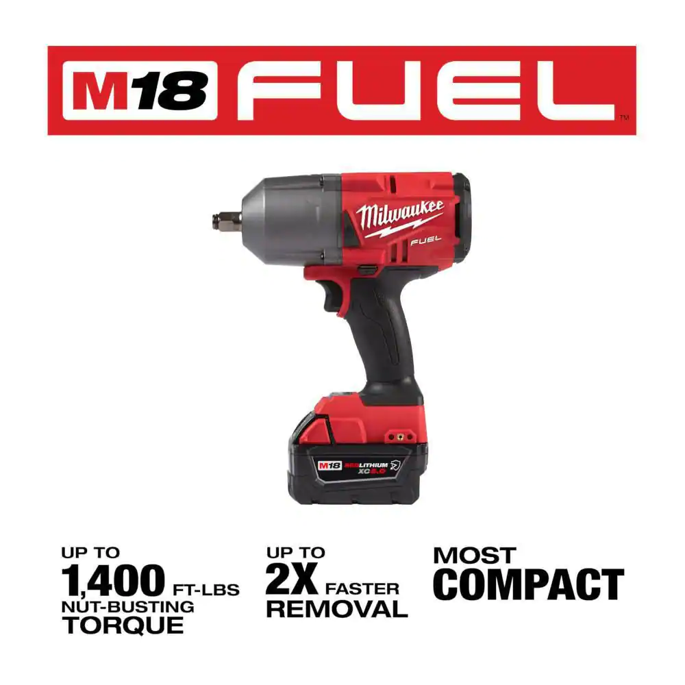 Milwaukee M18 FUEL 18V Lithium-Ion Brushless Cordless 1/2 in. High-Torque Impact Wrench with Friction Ring Kit,Resistant Batteries