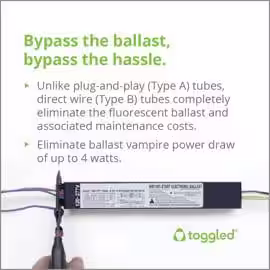 toggled 48 in. 16-Watt Daylight T8 Dimmable Linear LED Tube Light Bulb (2-Pack)