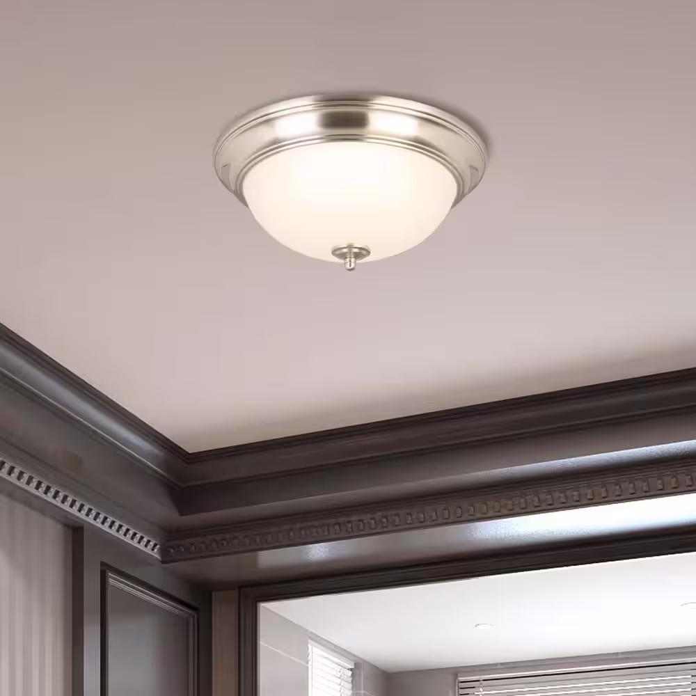 Commercial Electric 13 in. 180-Watt Equivalent Brushed Nickel Integrated LED Flush Mount with Frosted Glass Shade (2-Pack)