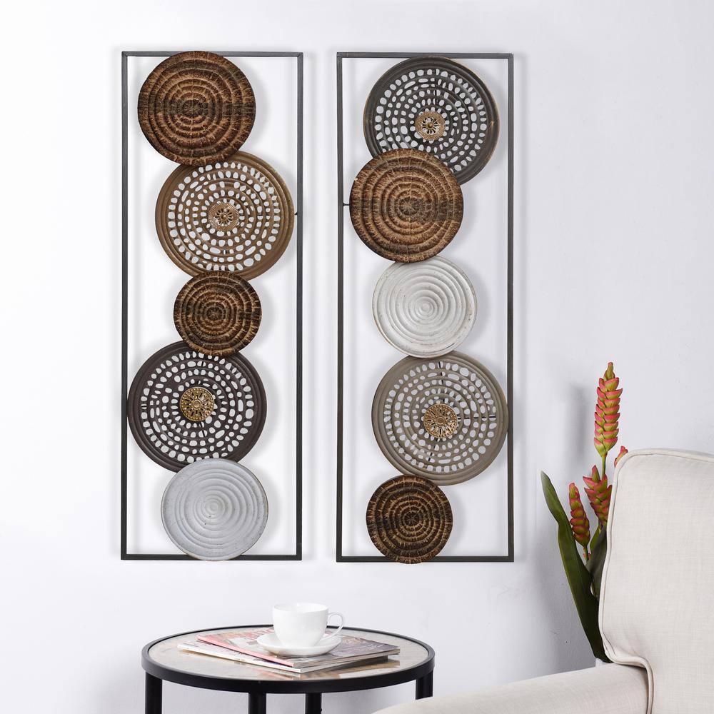 None Grenata Abstract Circles Metal Dimensional Wall Art (12 in. W x 32 in. H)