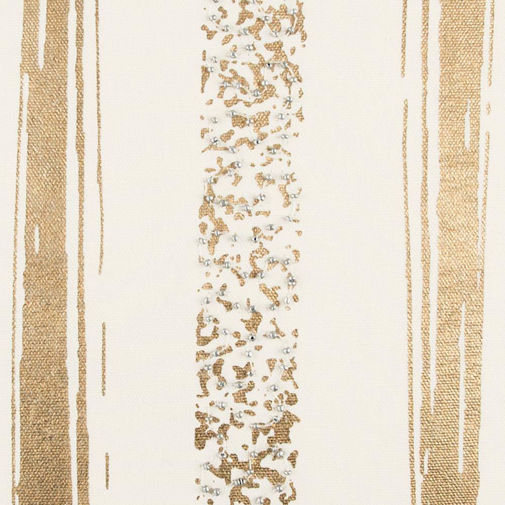 None Ivory/Gold Striped Printed Foil Seed Beaded Embellishments Cotton Poly Filled 20 in. x 20 in. Decorative Throw Pillow