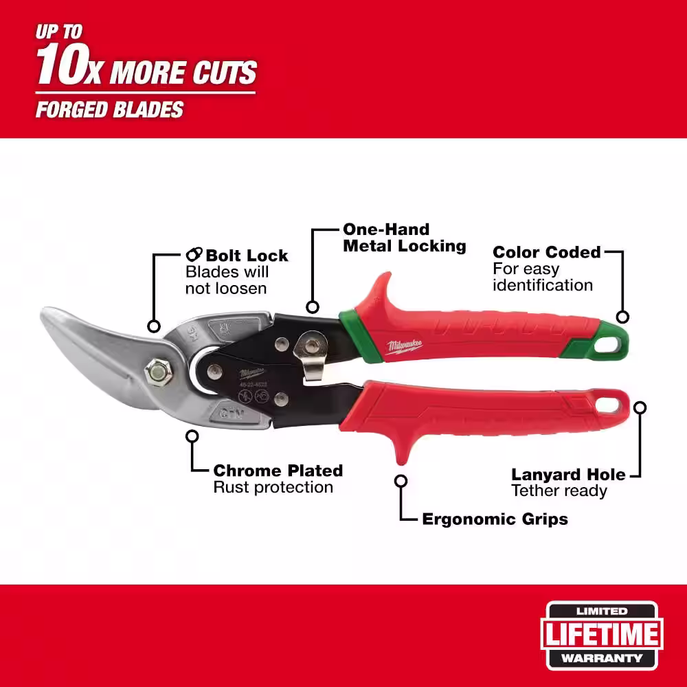 Milwaukee 10 in. Right-Cut Offset Aviation Snips