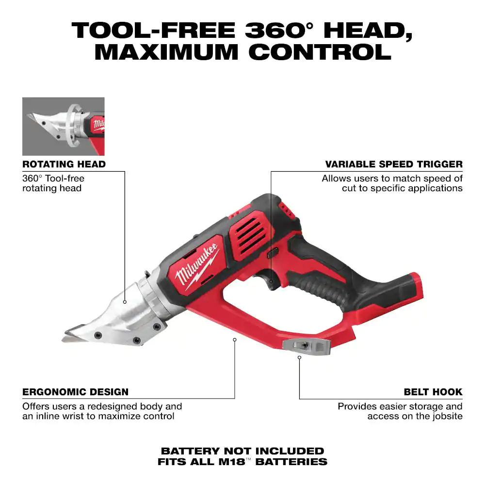 Milwaukee M18 18-Volt Lithium-Ion Cordless 18-Gauge Double Cut Metal Shear (Tool-Only)
