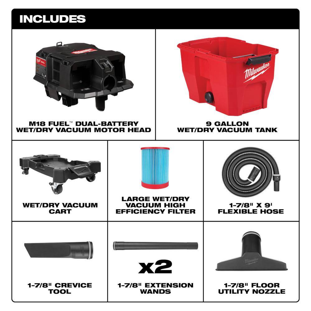 Milwaukee M18 FUEL 9 Gal. Cordless DUAL-BATTERY Wet/Dry Shop Vacuum & 7-1/4 in. Circular Saw w/6.0Ah Batteries (2-Pack)