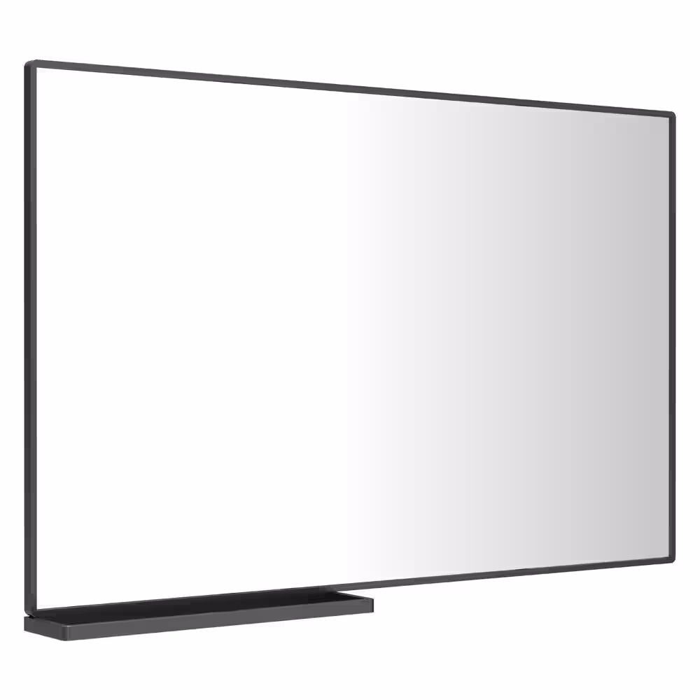 None 48 in. W x 30 in. H Modern Rectangle Metal Framed Black Wall Mirror with Storage Rack for Living Room