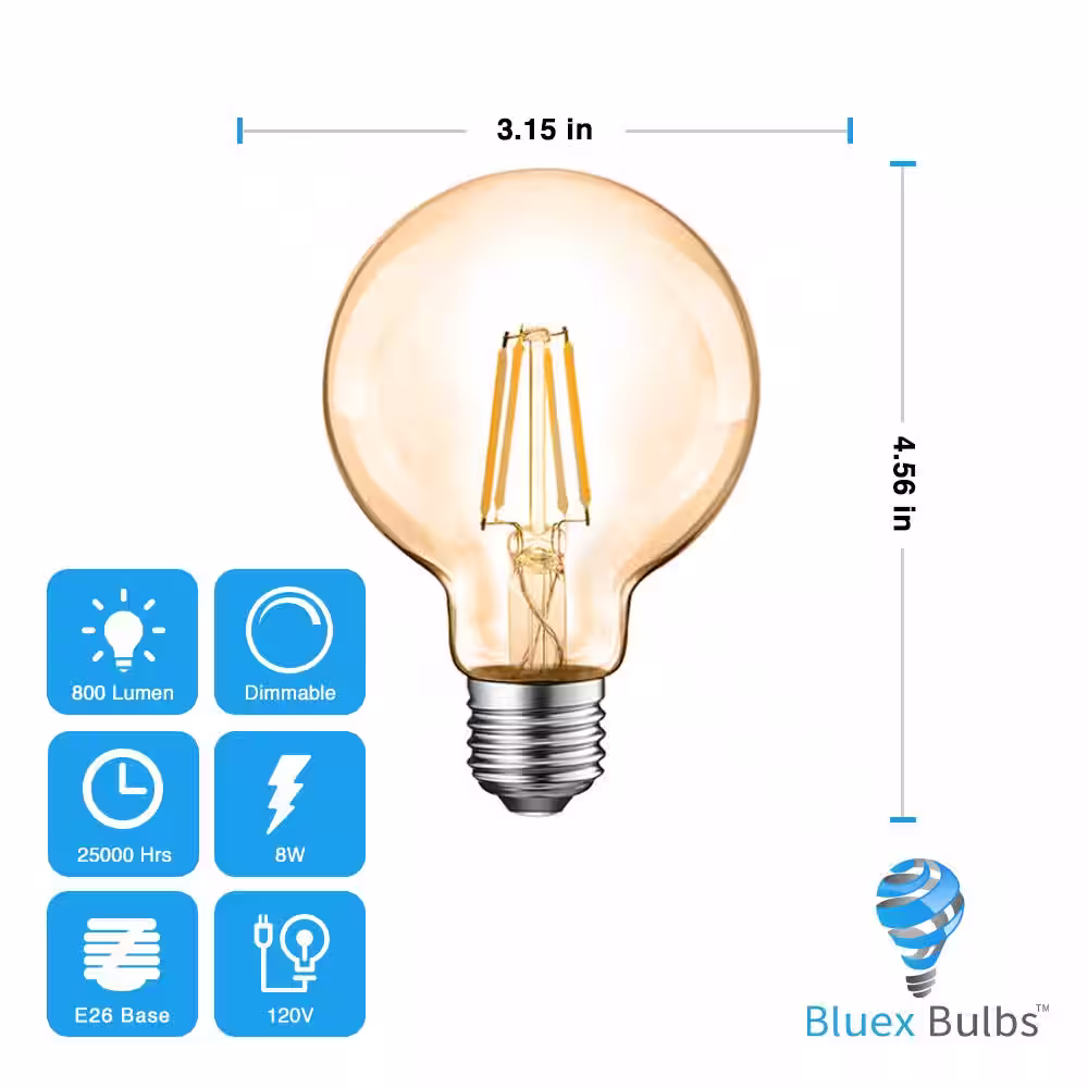 BLUEX BULBS 75-Watt Equivalent G25 E26 LED Light Bulb 2200K Amber (4-Pack)