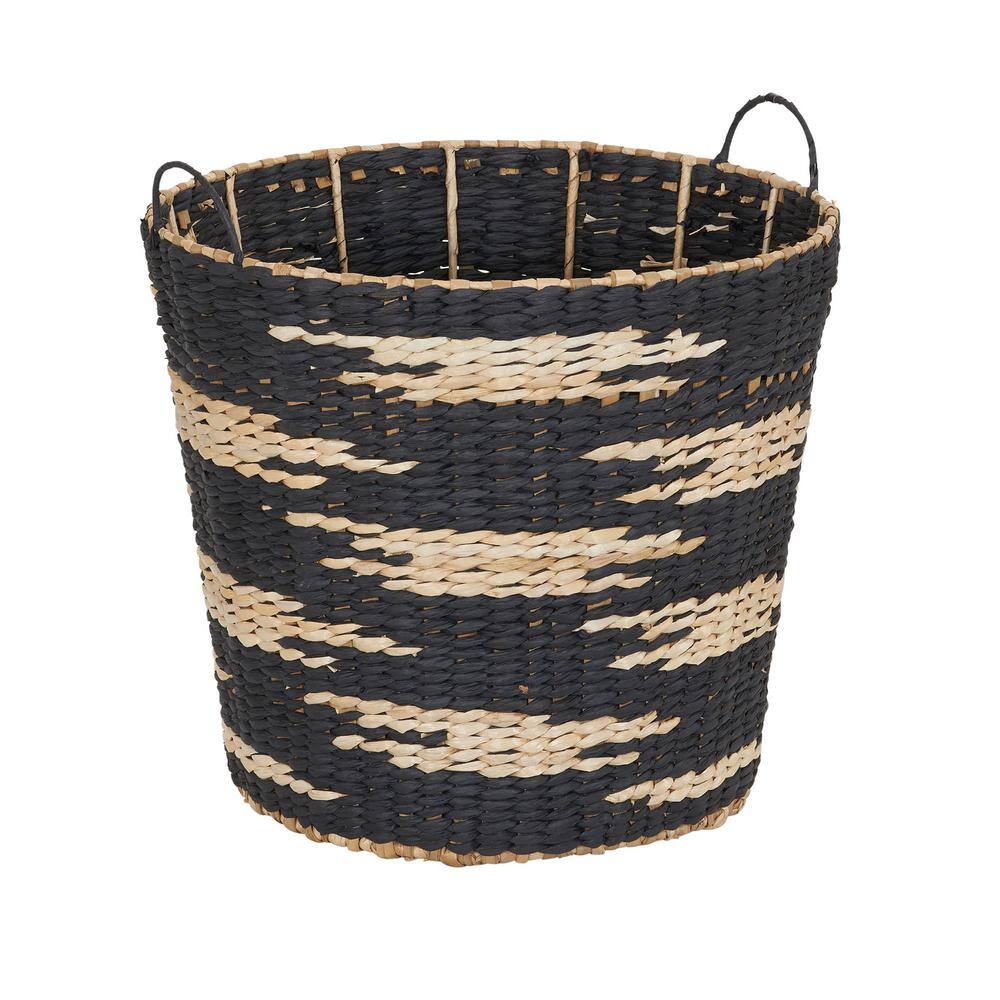 HOUSEHOLD ESSENTIALS Black and White Pattern Large Tapered Woven Basket with Handles