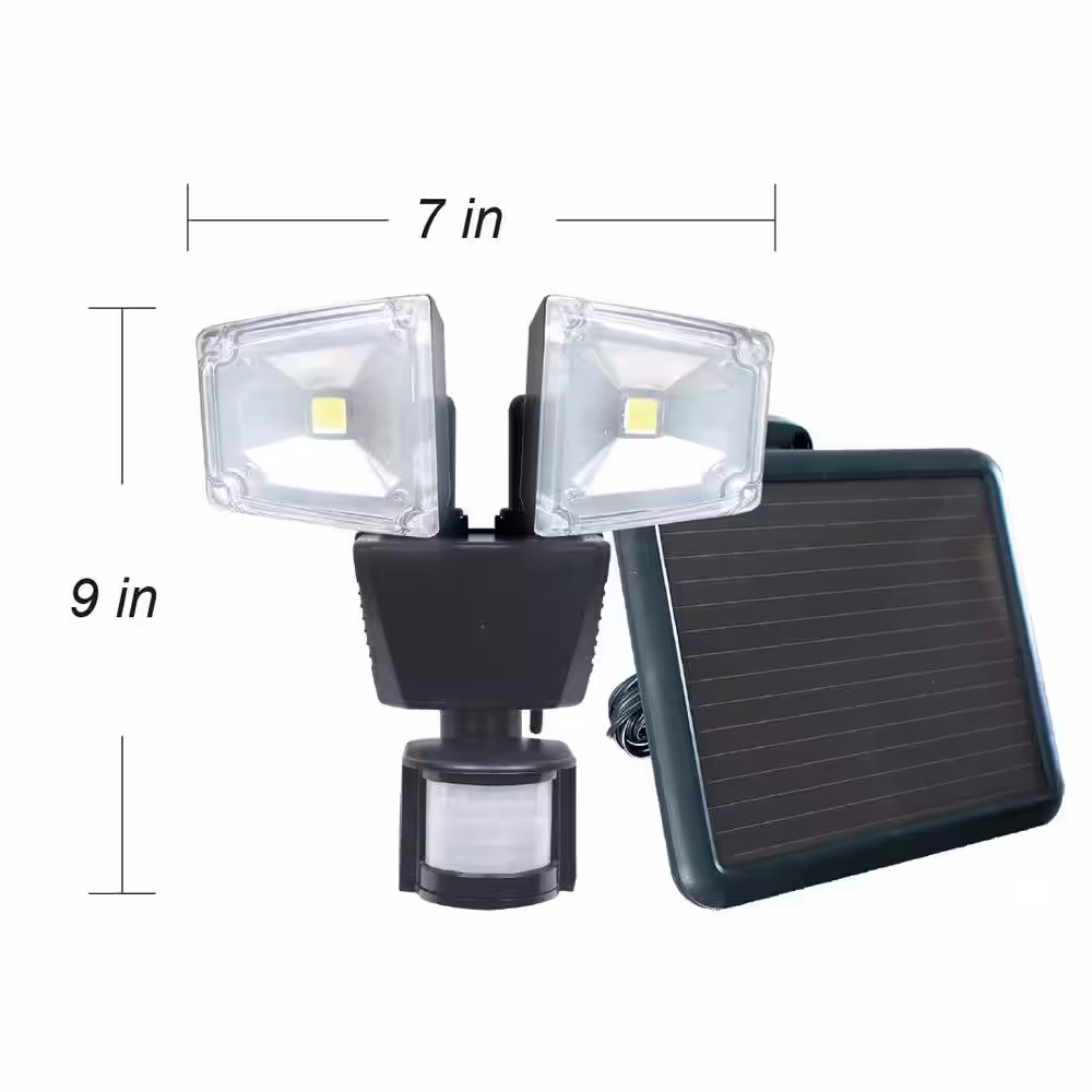 NATURE POWER Dual COBÂ BlackÂ Outdoor Solar Motion Activated SecurityÂ FloodÂ Light with Integrated LED