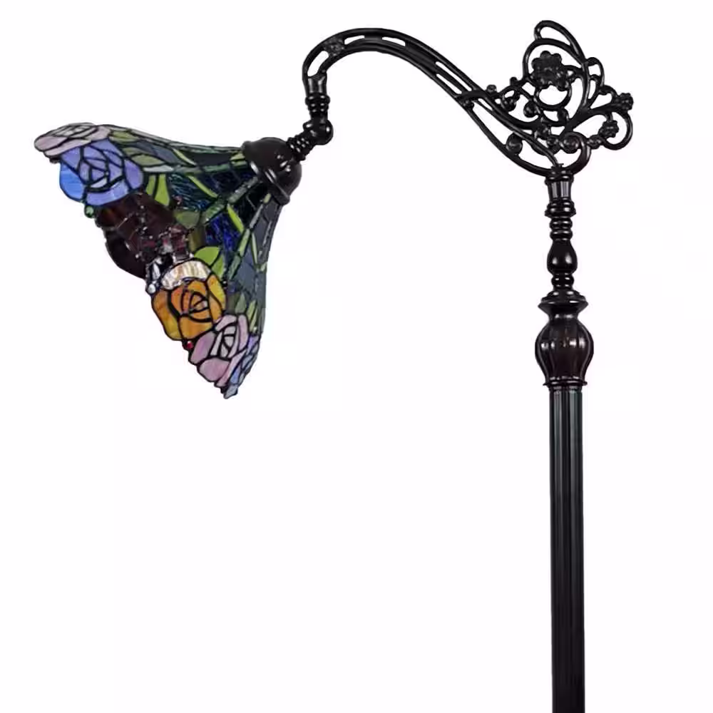 Amora Lighting 62 in. Tiffany Style Roses Reading Floor Lamp