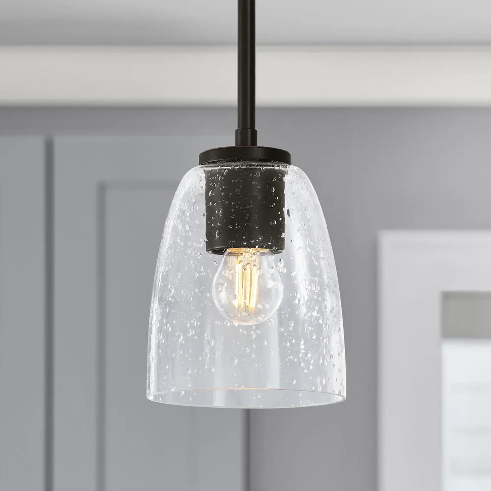 None 2-1/4 in. Fitter Clear Seeded Glass Oblong Pendant Lamp Shade