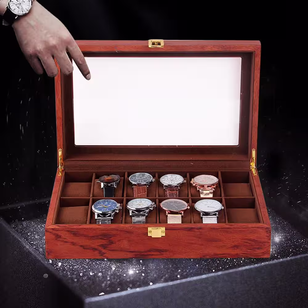 YIYIBYUS 12 Slots Vintage Wooden Watch Box Jewelry Display Storage Case