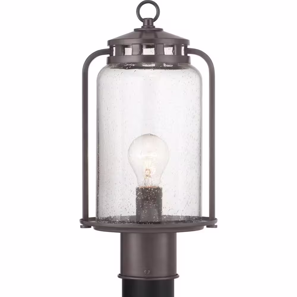 Progress Lighting Botta Collection 1-Light Antique Bronze Clear Seeded Glass Farmhouse Outdoor Post Lantern Light