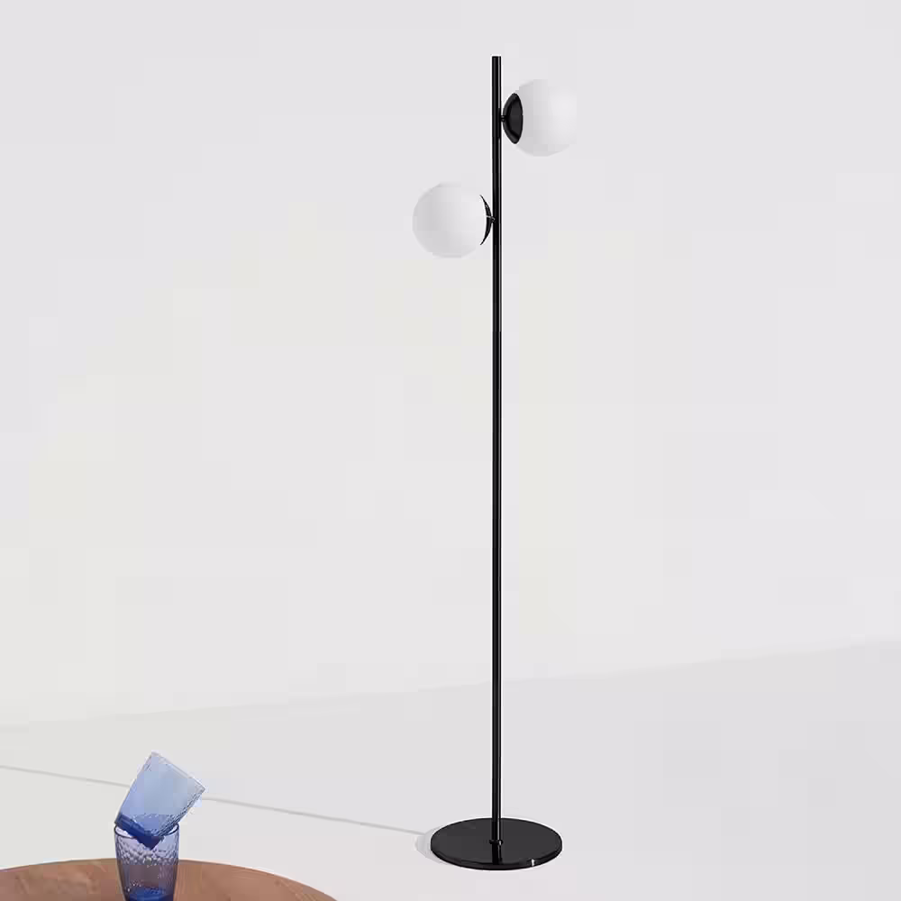 Brightech Sphere 65 in. Black LED Floor Lamp with 2 Frosted Globe Shades