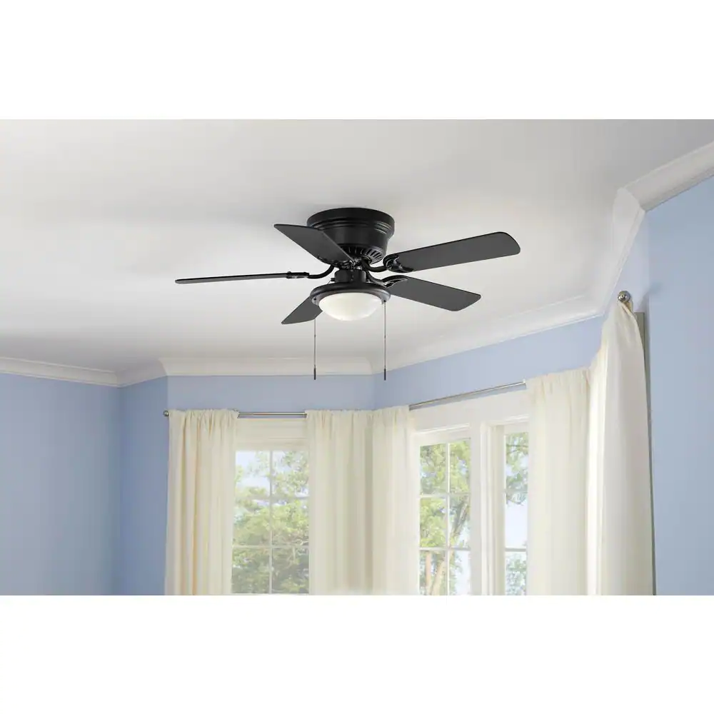 None Hugger 44 in. LED Indoor Matte Black Ceiling Fan with Light Kit