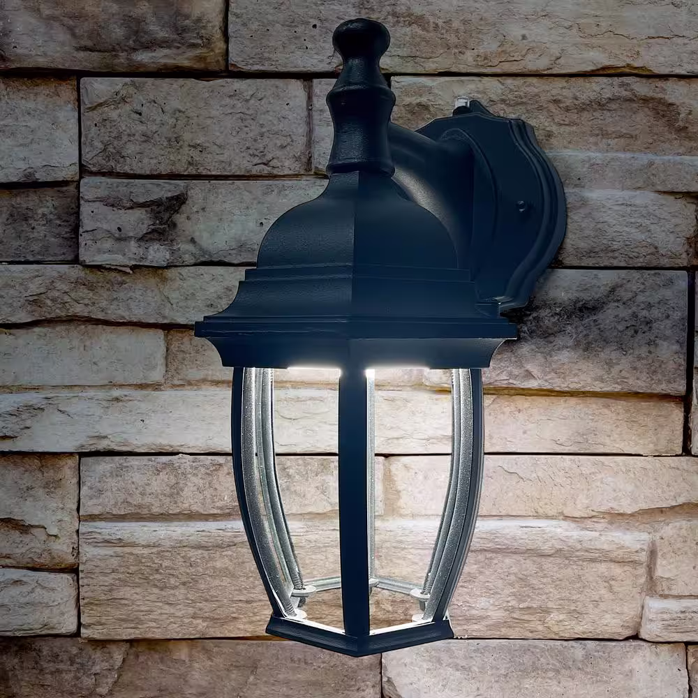 Maxxima LED Outdoor Wall Light, Black with Clear Glass, Dusk to Dawn Sensor, 830 Lumens, 3 CCT 3000K-5000K