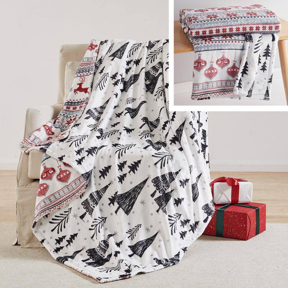 None Northern Star Black, White and Red Holiday Reversible Polyester Plush Throw Blanket