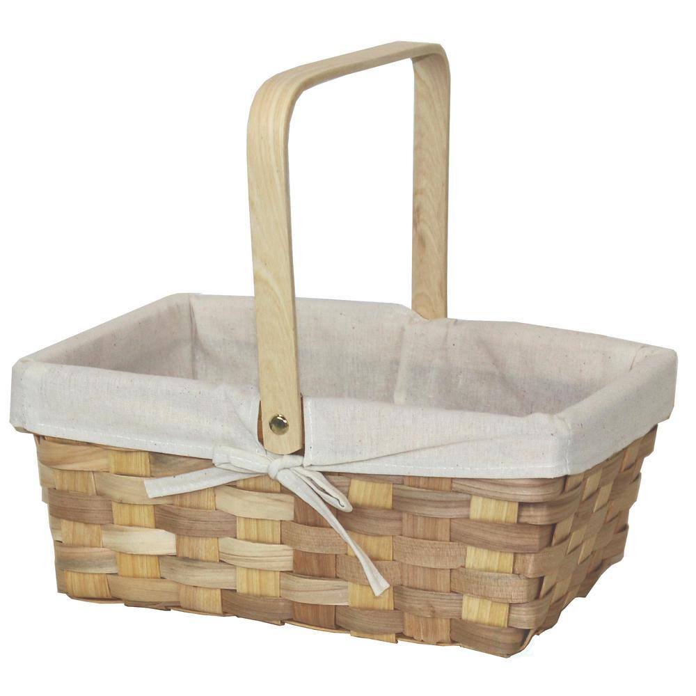Vintiquewise 12 in. x 5.5 in. x 8.25 in. Rectangular Woodchip Picnic Basket Lined with White Fabric