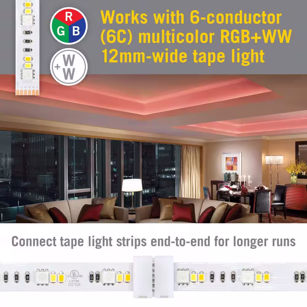 Armacost Lighting 6 Pin RGB+WW LED Strip Light Tape to Tape Splice Channel Connector (5-Pack)
