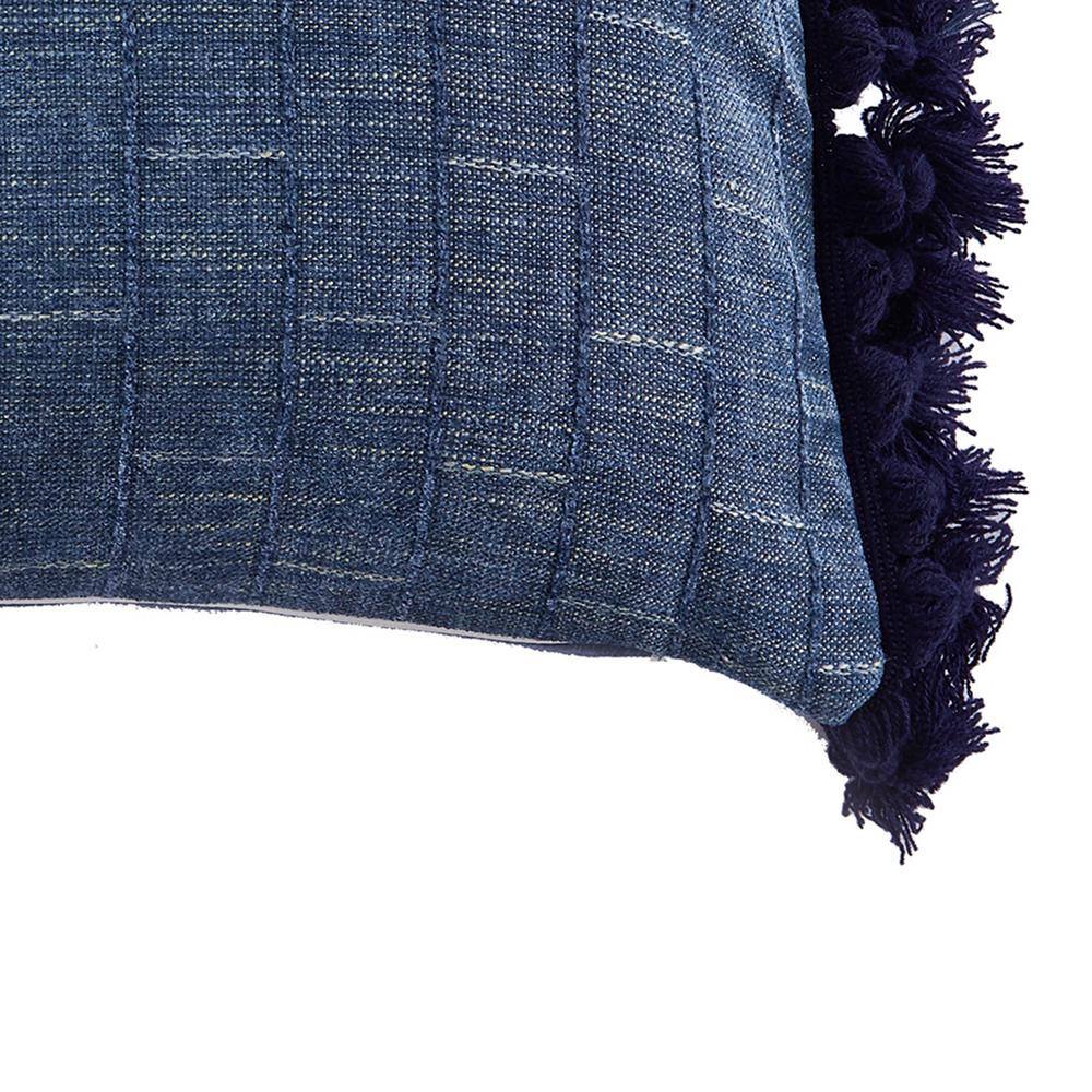 None Bennett Shades of Chambray and Denim, Navy Side Tassels 14 in. x 18 in. Throw Pillow