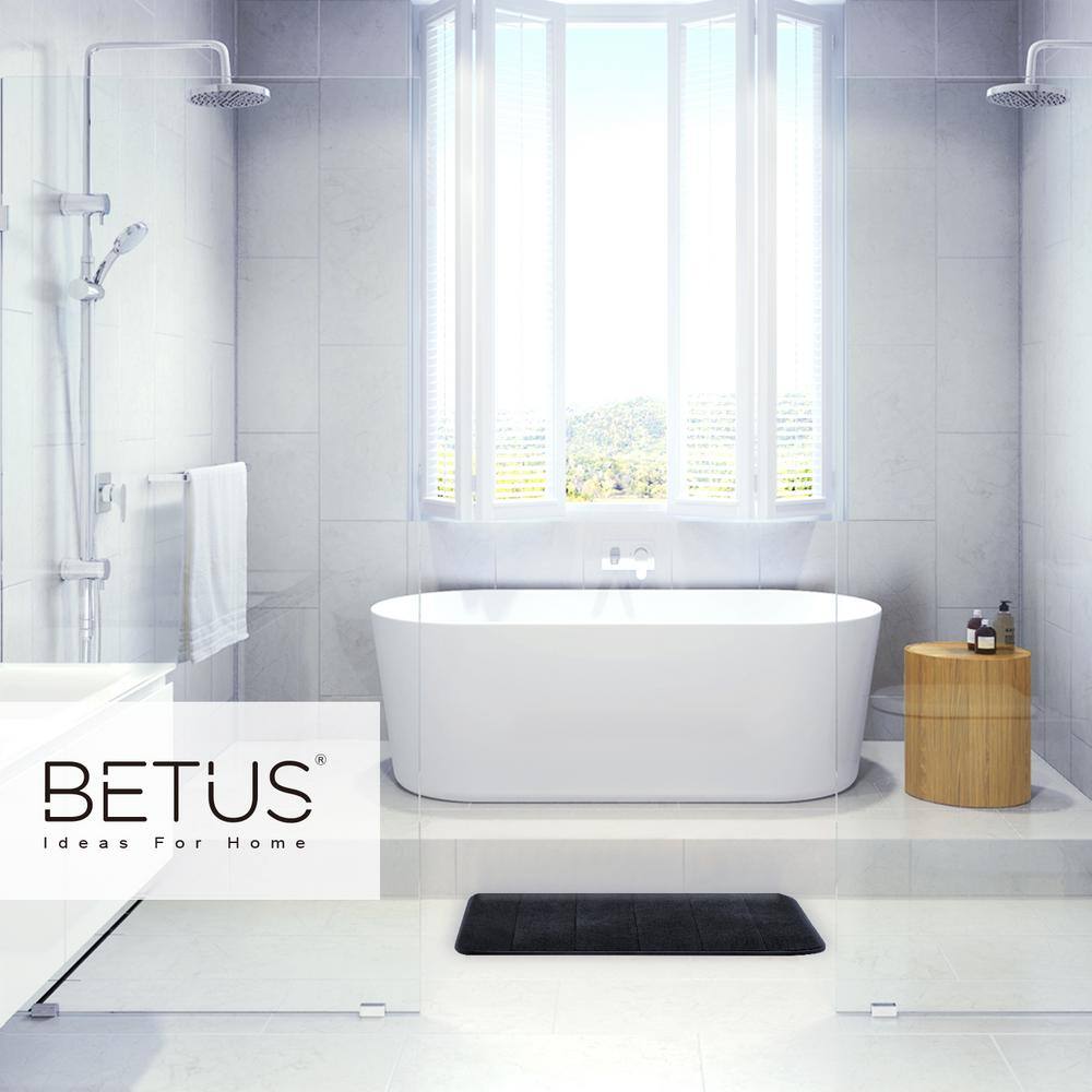 Betus Black 17 in. x 24 in. Luxury Memory Foam Bath Mat Luxurious Velvet Comfort Bathroom Rug
