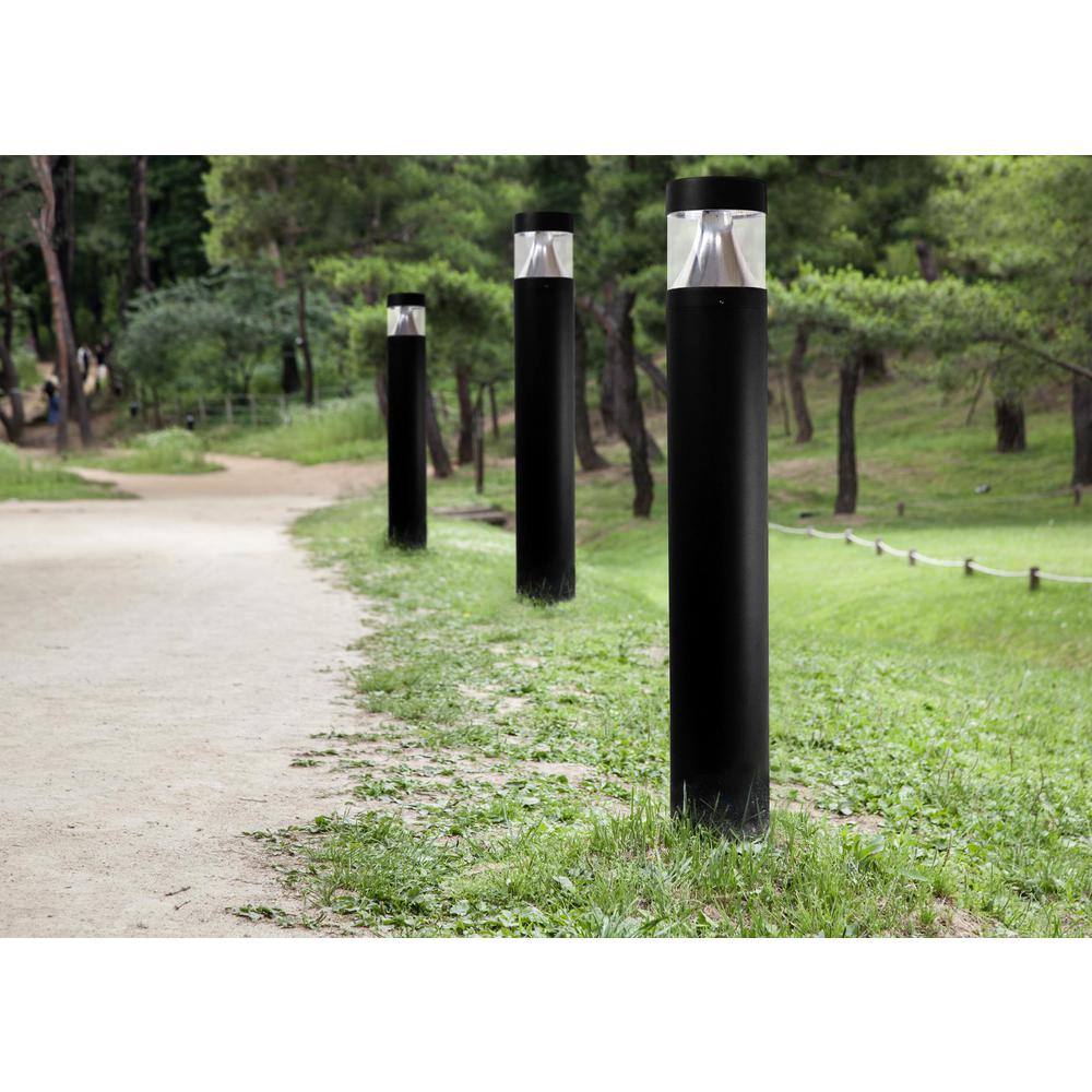 SOLUS 42 in. x 6.3 in. 120-Volt to 277-Volt Round Line-Voltage Black LED Bollard Light Exterior Surface Mounted Aluminum
