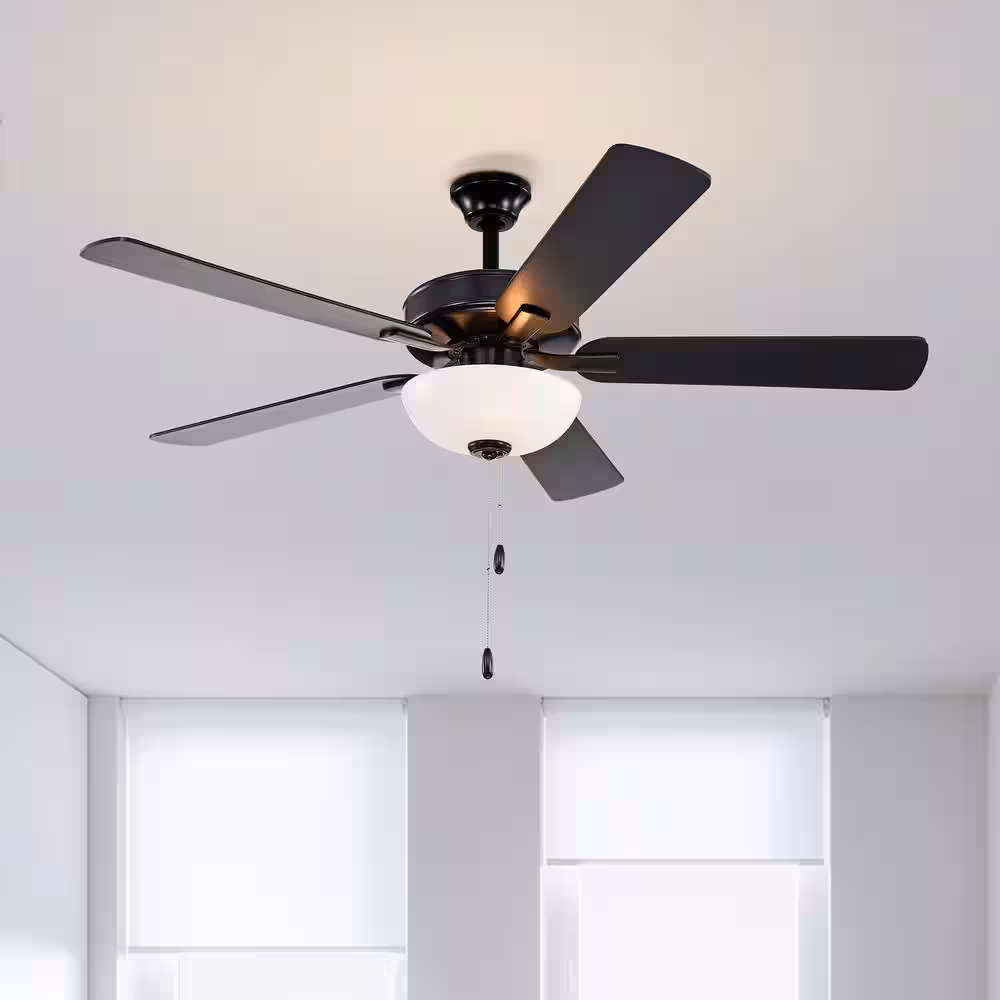 Edvivi 52 in. Indoor Matte Black 5-Blade Reversible Ceiling Fan with Light Kit and Pull Chain