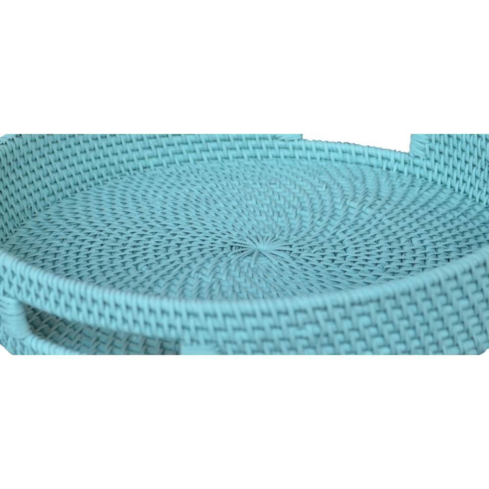 A & B Home Ivory Coast Rattan Light Blue Tray