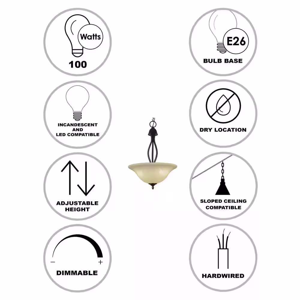 Bel Air Lighting Glasswood 3-Light Oil Rubbed Bronze Pendant Light Fixture with Tea Stain Glass Shade