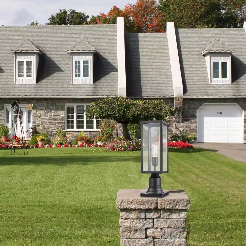 Globe Electric Bowery 1-Light Matte Black Outdoor Lamp Post Light Fixture with Base Adaptor and Clear Glass Inserts