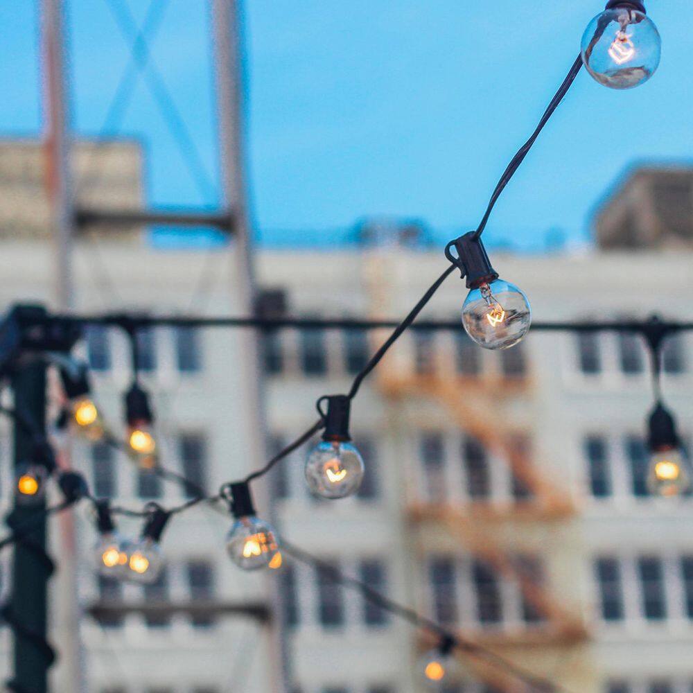 Newhouse Lighting LED Outdoor 50 ft. Plug-In Globe Bulb String Light with 25 Sockets and 100-Watt Dimmer, Remote Control and 2 Extra Bulbs