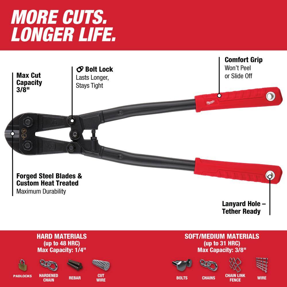 Milwaukee 18 in. Bolt Cutter with 3/8 in. Maximum Cut Capacity and 6-in-1 Wire Strippers Pliers