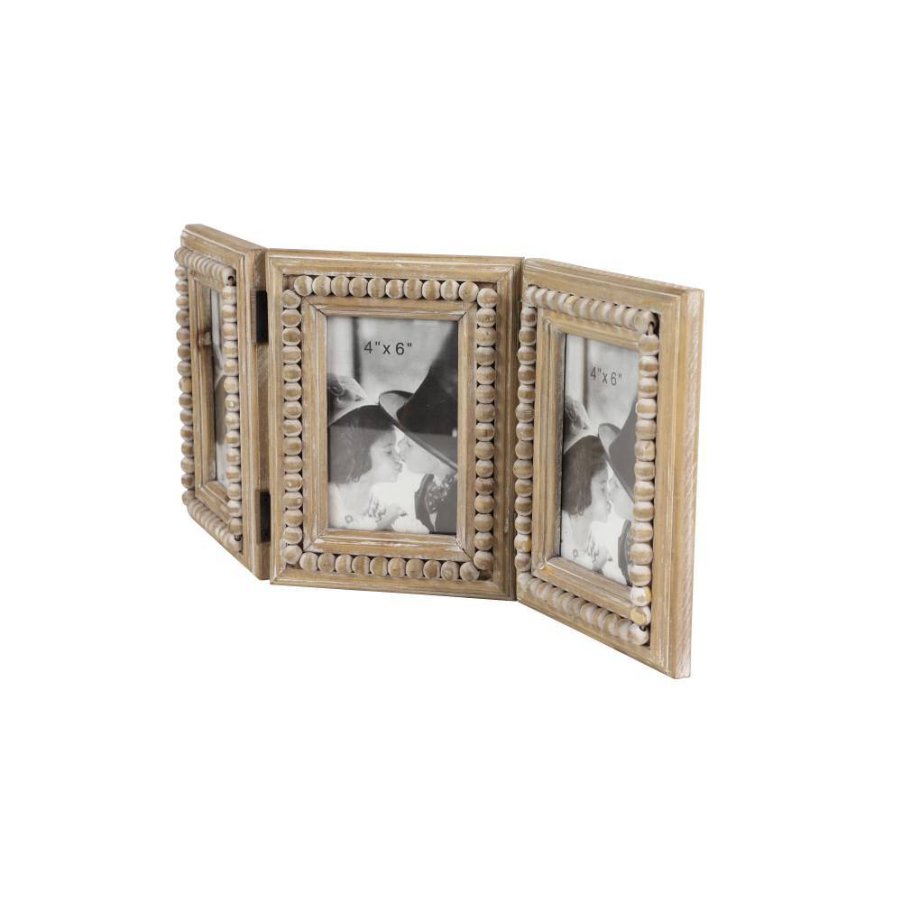 Litton Lane 4 in. x 6 in. Brown Beaded Wood Photo Frame