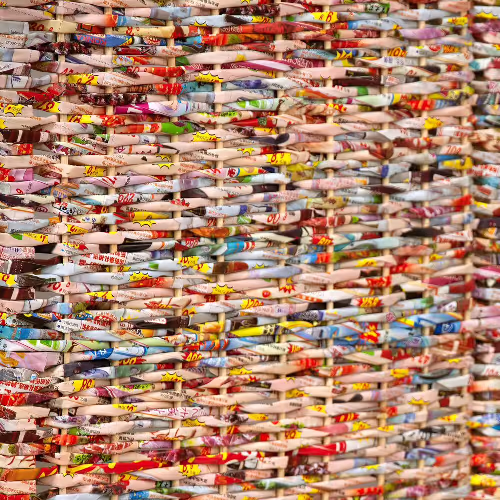 Oriental Furniture 4 ft. Short Recycled Magazine Folding Screen - 3 Panels