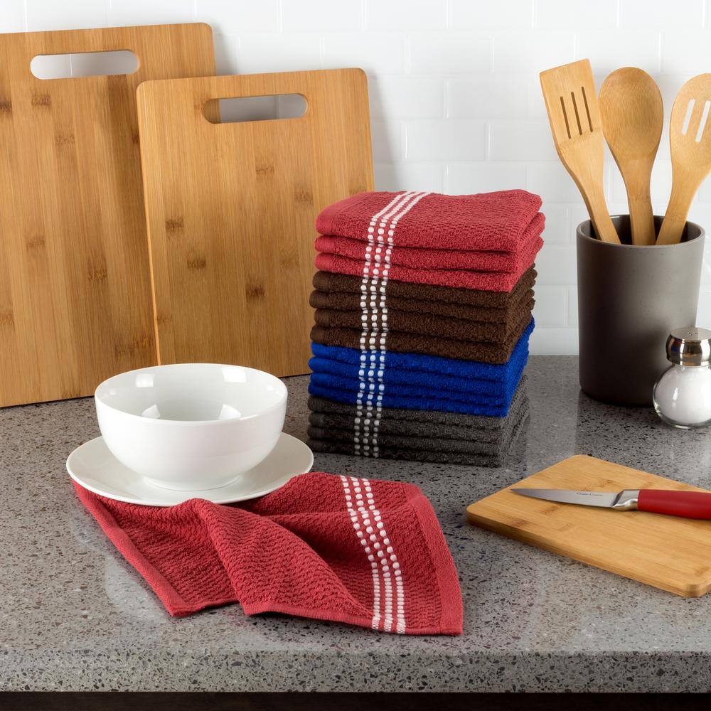 None Multi-Colored Terry Weave 100% Cotton Kitchen Towel Set (Set of 16)