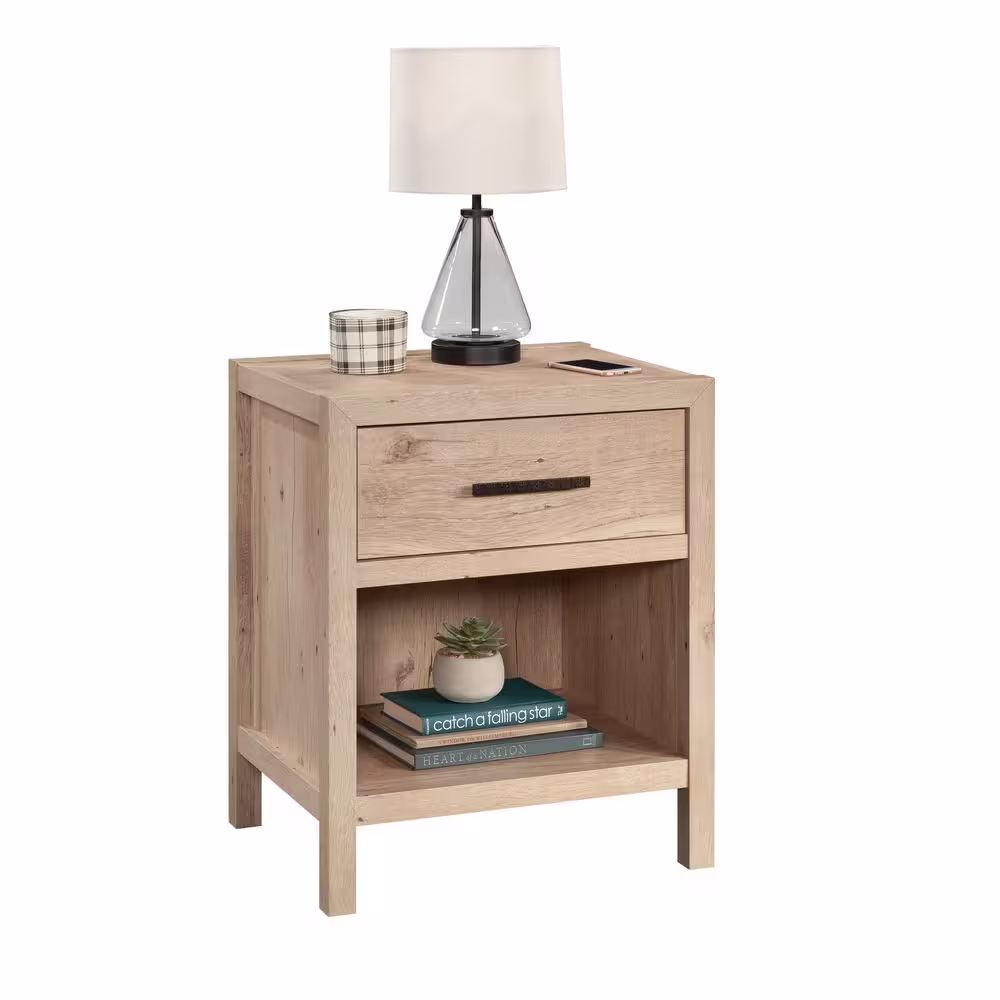SAUDER Pacific View 1-Drawer Prime Oak Nightstand 25.827 in. x 21.496 in. x 17.48 in.