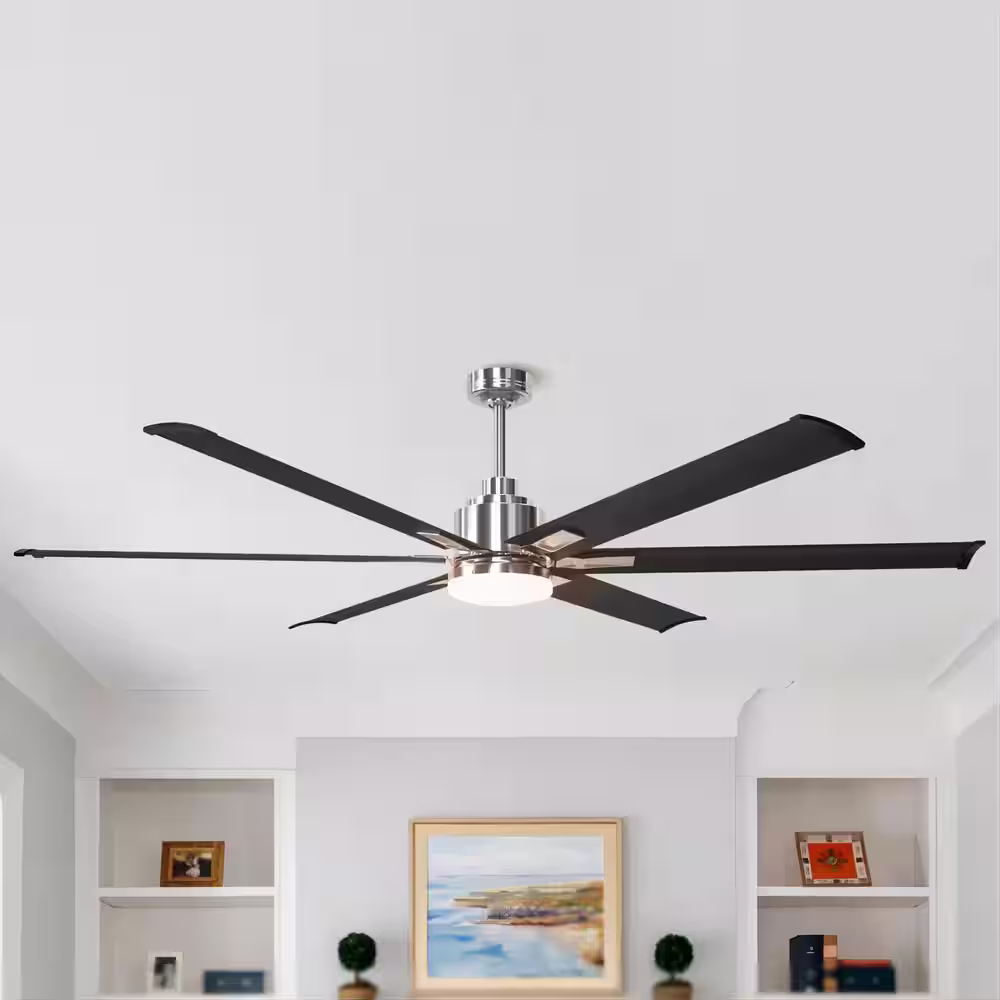 Parrot Uncle 72 in. Modern Integrated LED Brushed Chrome Ceiling Fan with Light and Remote Control