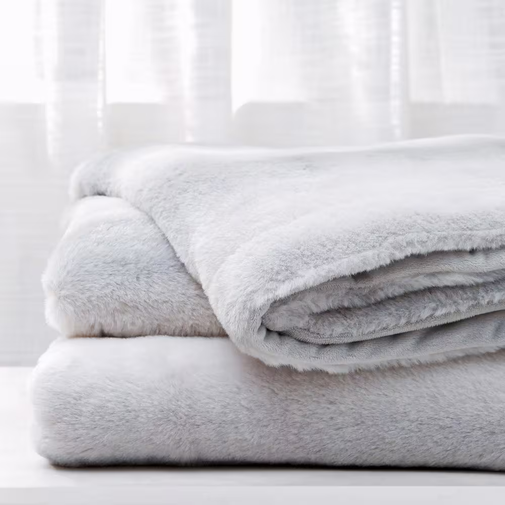 None Geometric Gray Flannel Sherpa 50 in. x 60 in. Throw Bed Blanket (2-Pack)