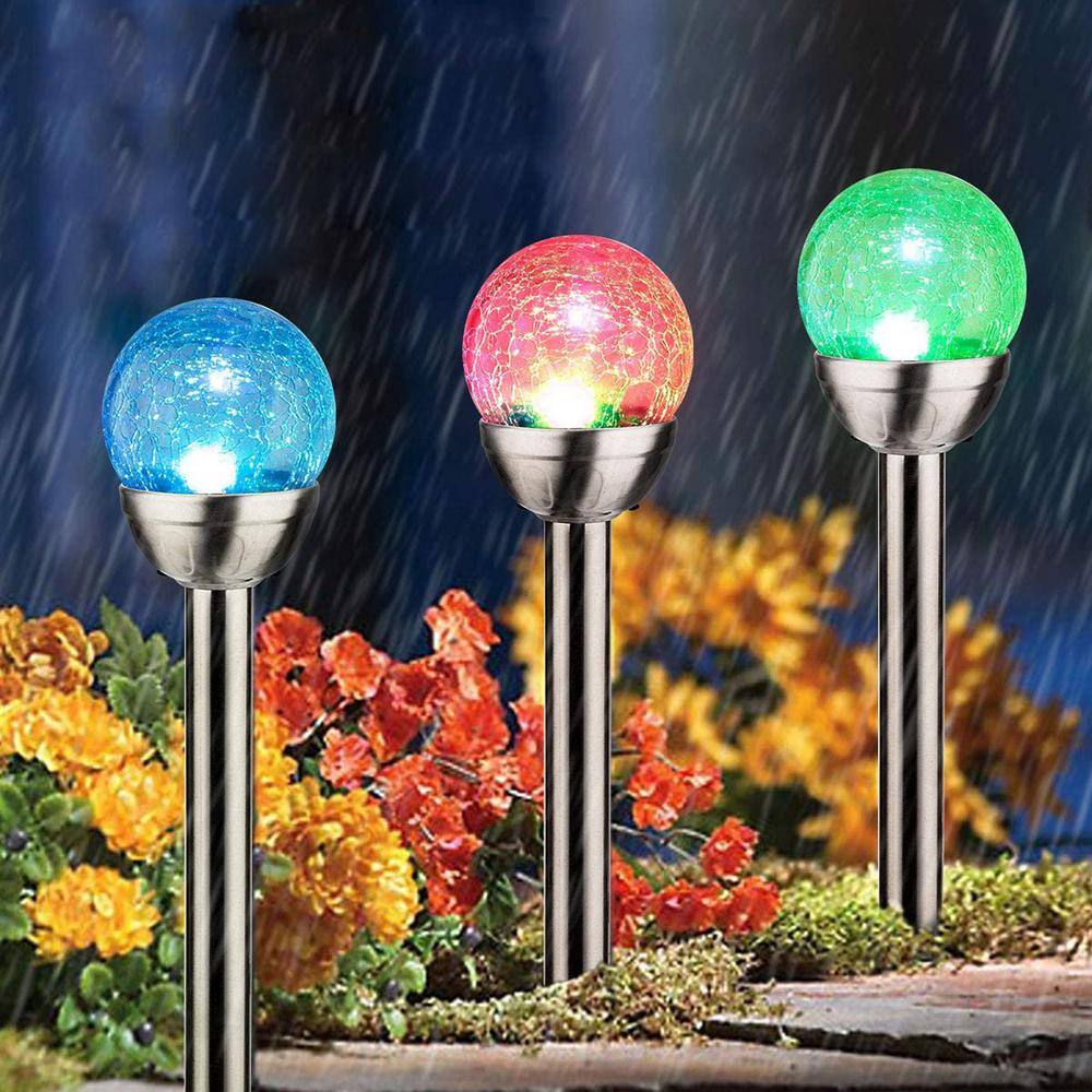 None Solar White LED Path Light with Color-Changing (3-Pack)