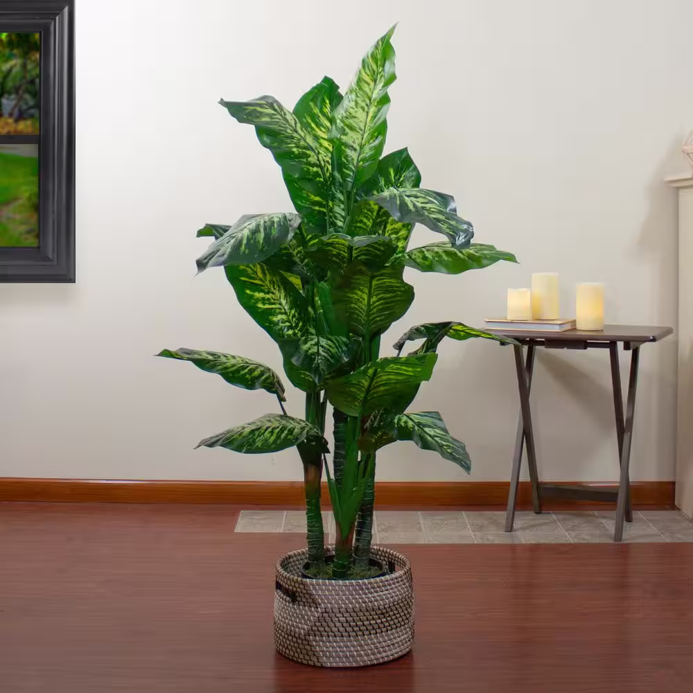Northlight 58 in. Artificial Wide Leaf Green Dieffenbachia Potted Plant