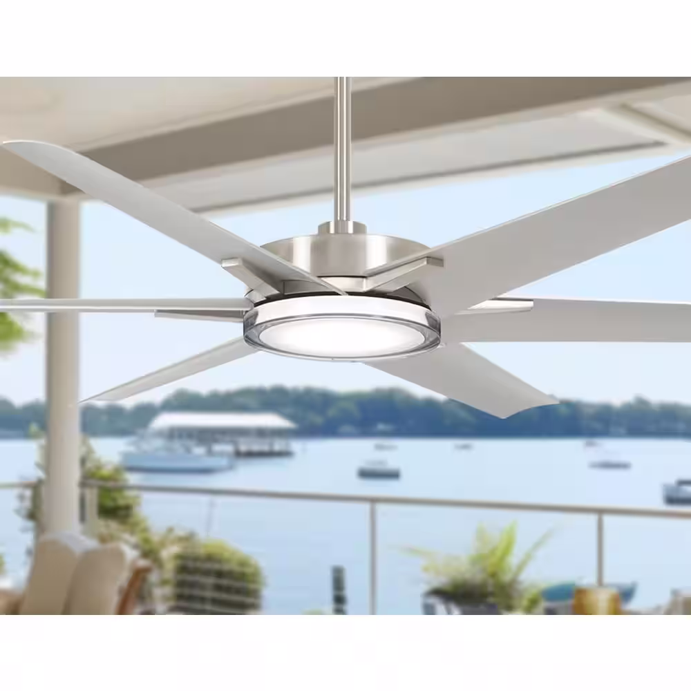 MINKA-AIRE Deco 65 in. CCT Integrated LED Indoor/Outdoor Brushed Nickel Wet Ceiling Fan with Remote Control