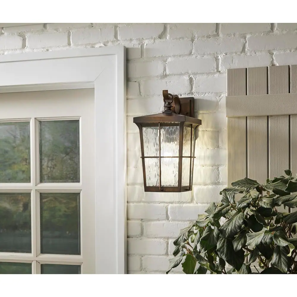 Home Decorators Collection Barrington 1-Light Golden Bronze Outdoor 14 in. Wall Lantern Sconce with Clear Water Glass