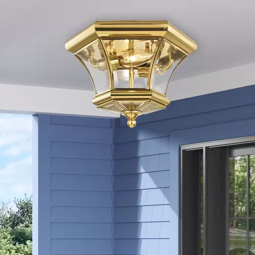 Livex Lighting Monterey/Georgetown 2 Light Polished Brass Outdoor Flush Mount