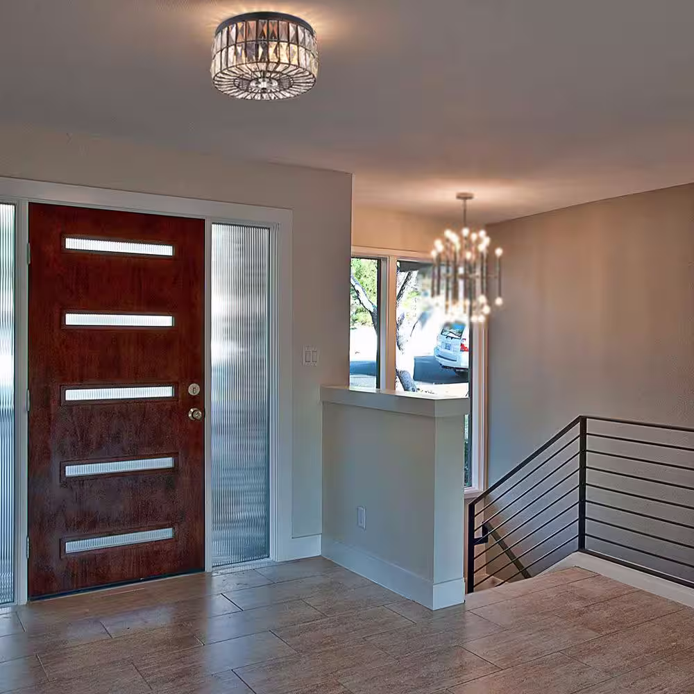 C Cattleya 11.75 in. 2-Light Black Ceiling Flush Mount Light with Crystal Glass