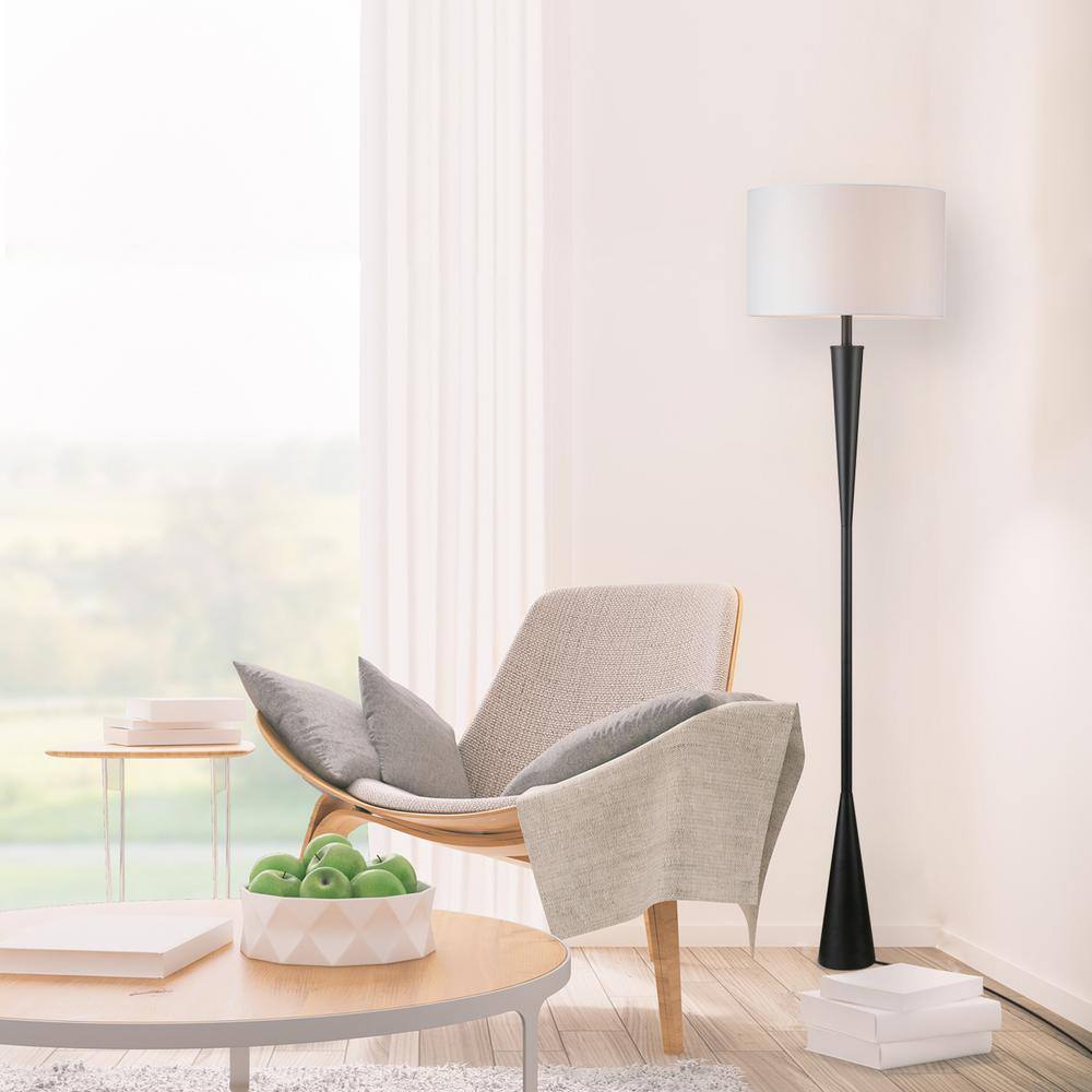 Novogratz x Globe Electric Temple 70 in. Matte Black Floor Lamp with White Fabric Shade